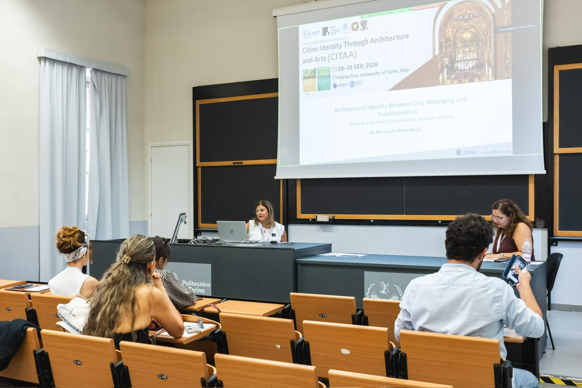Murouj Kharoufa durante la conferenza CITAA 2026 al Politecnico di Torino